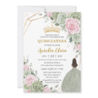 Soft Sage Green Pink Floral Gold Quinceañera