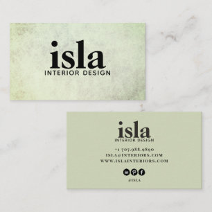 Soft Sage Green Texture Interior Designer Business Card
