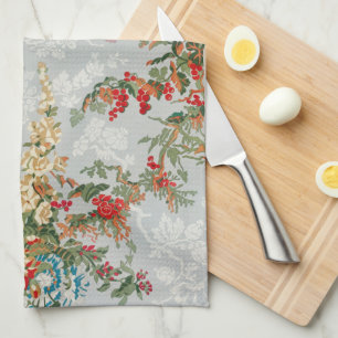 Soft Sage Green Vintage Floral Chinoiserie Garden  Tea Towel