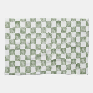 Soft Sage Green Watercolor Chequerboard Tea Towel