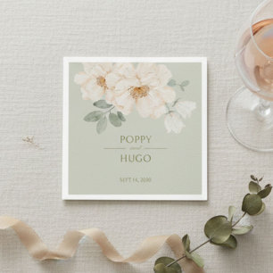Soft Sage Green Watercolor Floral Wedding Napkin