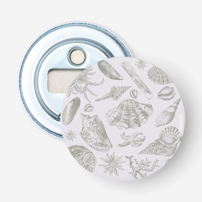 Soft Sage Grey Seashell Sketch Antique Nature Bottle Opener (Front)