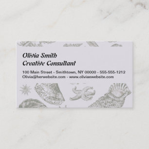 Soft Sage Grey Seashell Sketch Antique Nature Business Card
