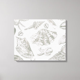Soft Sage Grey Seashell Sketch Antique Nature Canvas Print