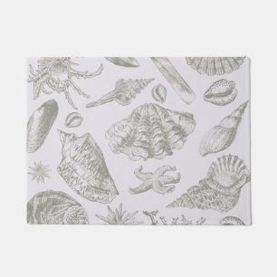Soft Sage Grey Seashell Sketch Antique Nature Doormat