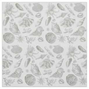 Soft Sage Grey Seashell Sketch Antique Nature Fabric