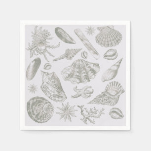Soft Sage Grey Seashell Sketch Antique Nature Napkin