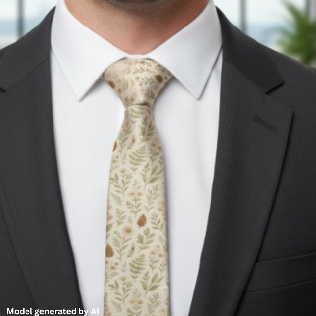 Soft Sage Neutral Wildflower Botanical  Tie (Creator Uploaded)