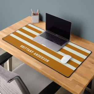 Soft Sage & Warm Brown Stripes Pattern Desk Mat