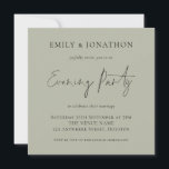 Soft Sage Wedding Evening Party Invite<br><div class="desc">Soft Light Sage Green Wedding Evening Party Invite. An elegant set handwriting style for Evening Party and the rest of the text you can easily personalise. The text and background colours can be changed to any or four choice via the customise further option.</div>