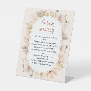 Soft Sand Botanical Oval Arch In Loving Memory Pedestal Sign