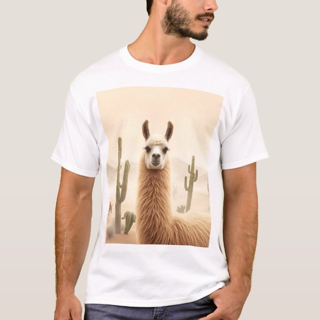 Soft Sand Llama with Cactus Flow T-Shirt (Front)