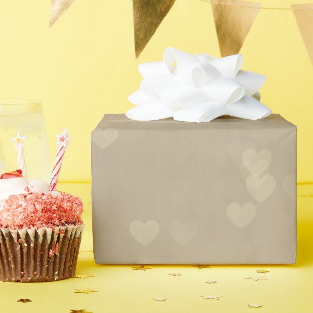 Soft Scattered Hearts - Taupe Wrapping Paper (Birthday Party)