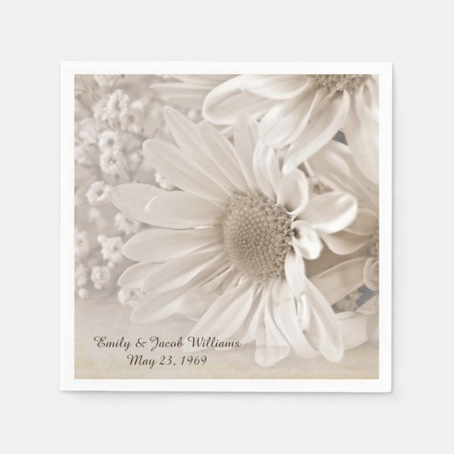 soft sepia daisy wedding bouquet napkin (Front)