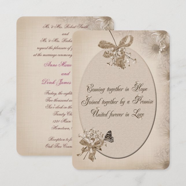 Soft Sepia Daisy Wedding Invitation (Front/Back)