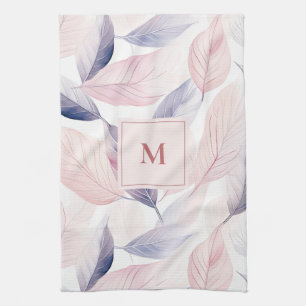 Soft Serenity Watercolor Leaves Custom Monogram Tea Towel