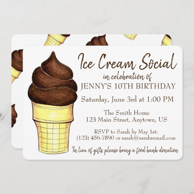 Soft Serve Cone Ice Cream Social Birthday Party Invitation (Front/Back)