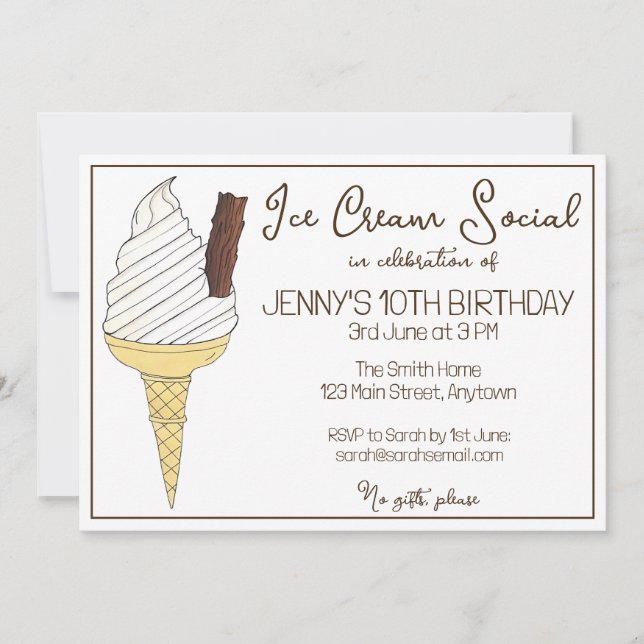 Soft Serve Cone Ice Cream Social Birthday Party Invitation (Front)
