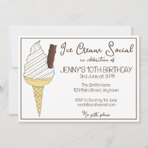 Soft Serve Cone Ice Cream Social Birthday Party Invitation