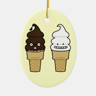 Soft Serve Ice Cream Cone wafer chocolate vanilla Ceramic Tree Decoration