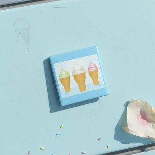 Soft Serve Ice Cream Cones Fun Summer Dessert 15 Cm Square Badge