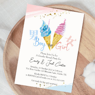 Soft Service Ice Cream Gender Reveal Pink and Blue Invitation