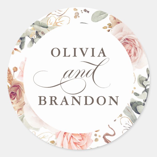 Soft Shades Floral Elegant Wedding Classic Round Sticker (Front)