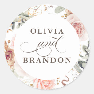 Soft Shades Floral Elegant Wedding Classic Round Sticker