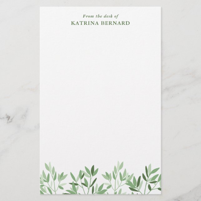 Soft Shades of Green Greenery From the Desk of Stationery (Front)
