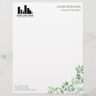 Soft Shades of Green Greenery Your Logo Custom Letterhead