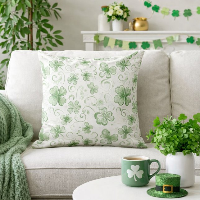 Soft Shamrock Whispers in Sage Green Cushion (Creator Uploaded)
