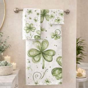 Soft Shamrock Whispers in Watercolor Green Bath Towel Set