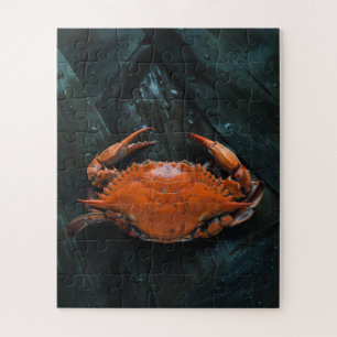 Soft Shell Marine Crab on Dark Leaves Jigsaw Puzzle