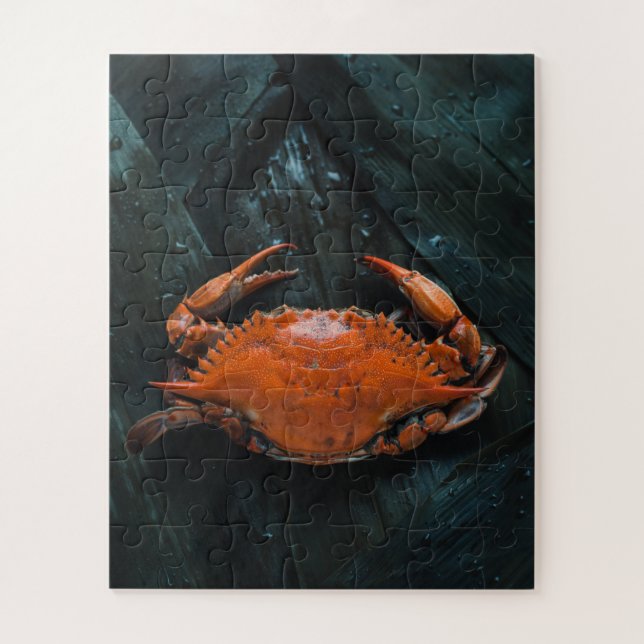 Soft Shell Marine Crab on Dark Leaves Jigsaw Puzzle (Vertical)