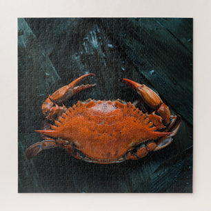 Soft Shell Marine Crab on Dark Leaves Jigsaw Puzzle