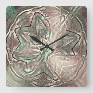 Soft shiny sepia flower over pixel drizzle texture square wall clock