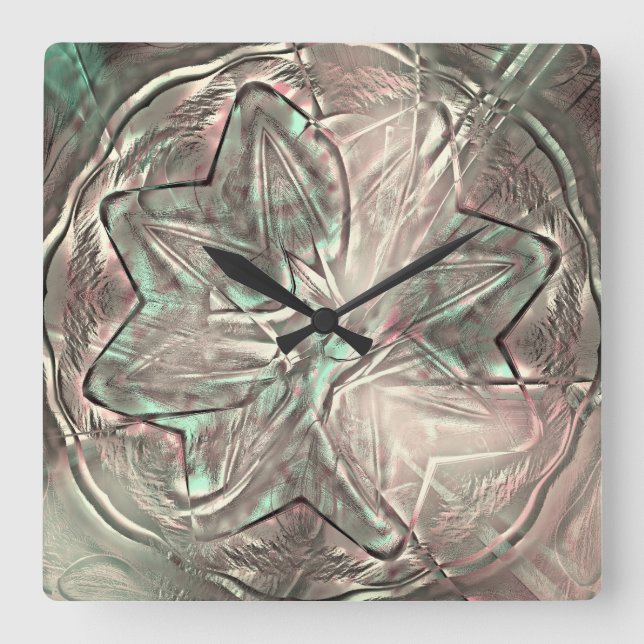 Soft shiny sepia flower over pixel drizzle texture square wall clock (Front)