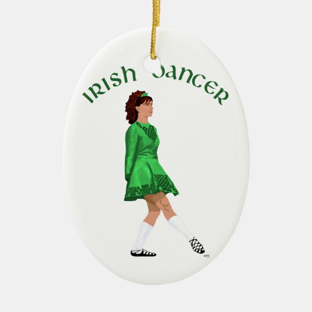 Soft Shoe Irish Dancer in Green Ceramic Tree Decoration (Front)