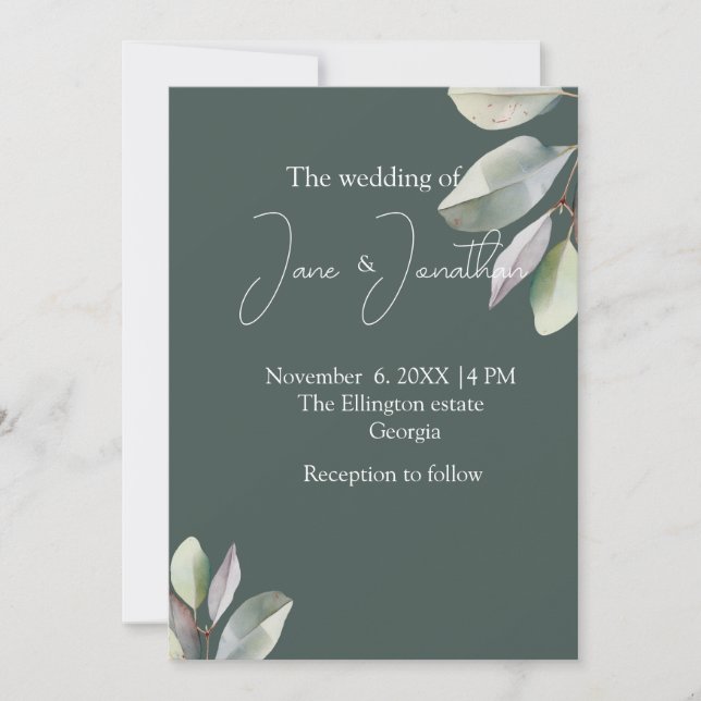 Soft simple  eucalyptus leaves  invitation (Front)