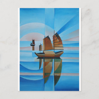 Soft Skies, Cerulean Seas and Cubist Junks Postcard