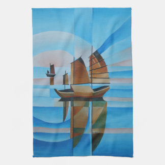 Soft Skies, Cerulean Seas and Cubist Junks Tea Towel