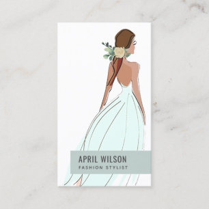 SOFT SKY AQUA BLUE GREY WEDDING GOWN BRIDAL DRESS BUSINESS CARD