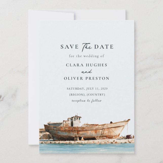 Soft Sky Blue Sandy Beige Adriatic Coast Wedding Save The Date (Front)
