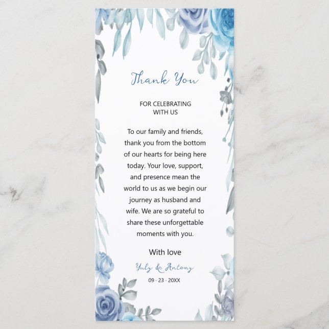 Soft Slate Blue Botanical Place Gratitude Programme (Front)