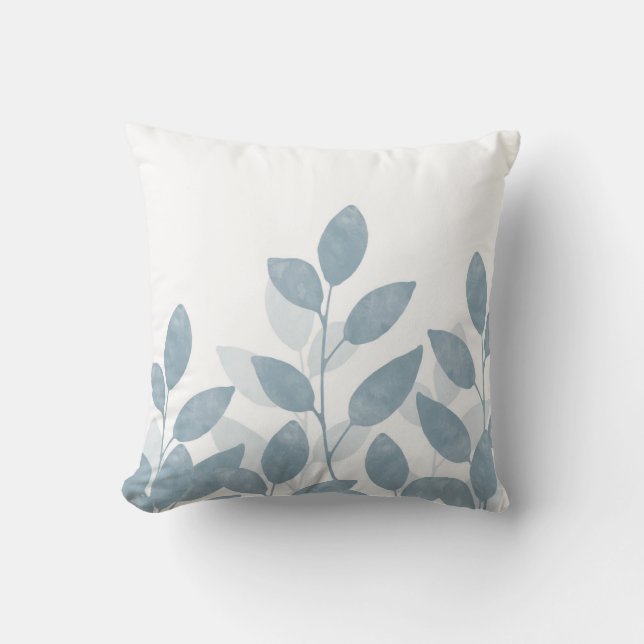 Soft Slate Watercolor Leaves Cushion (Front)