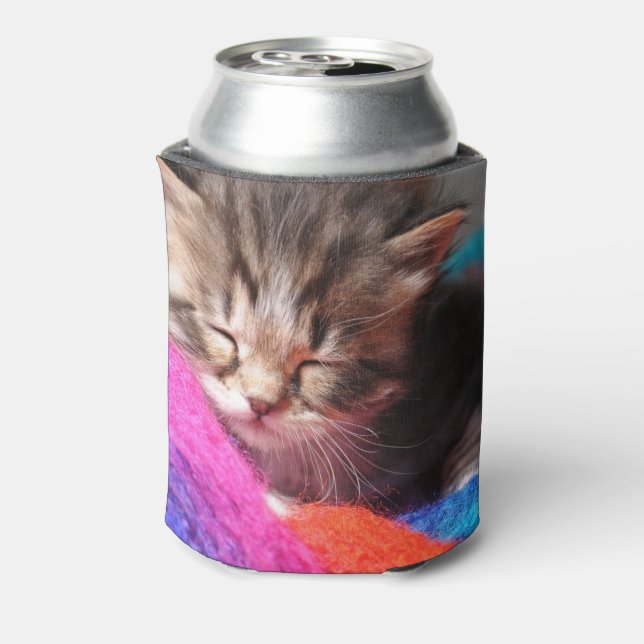 Soft Sleepy Newborn Kitten Phototgraph Can Cooler (Can Back)