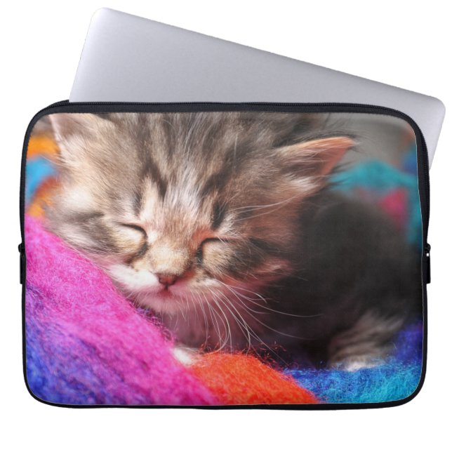Soft Sleepy Newborn Kitten Phototgraph Laptop Sleeve (Front)