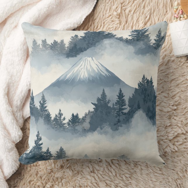 Soft Snowy Mountain Peaks - Blue White Cushion (Blanket)