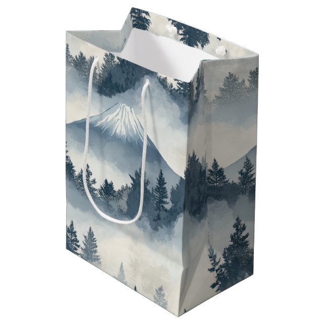 Soft Snowy Mountain Peaks - Blue White Medium Gift Bag (Front Angled)