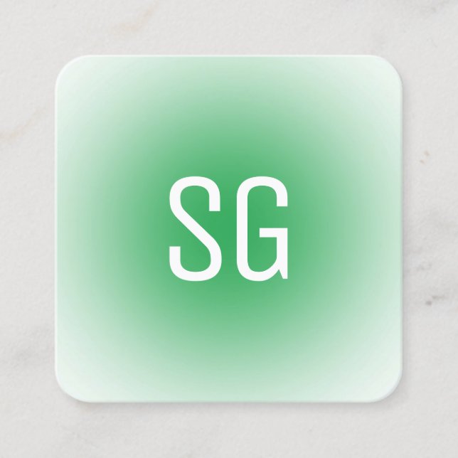 Soft Spot - Initials - Grass Green Square Business Square Business Card (Front)